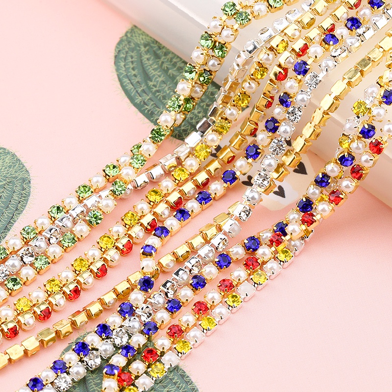 2 Yard Dây Xích Hạt Ngọc Trai / Vàng / Bạc Bằng ABS Dùng Trang Trí Đầm Cưới DIY