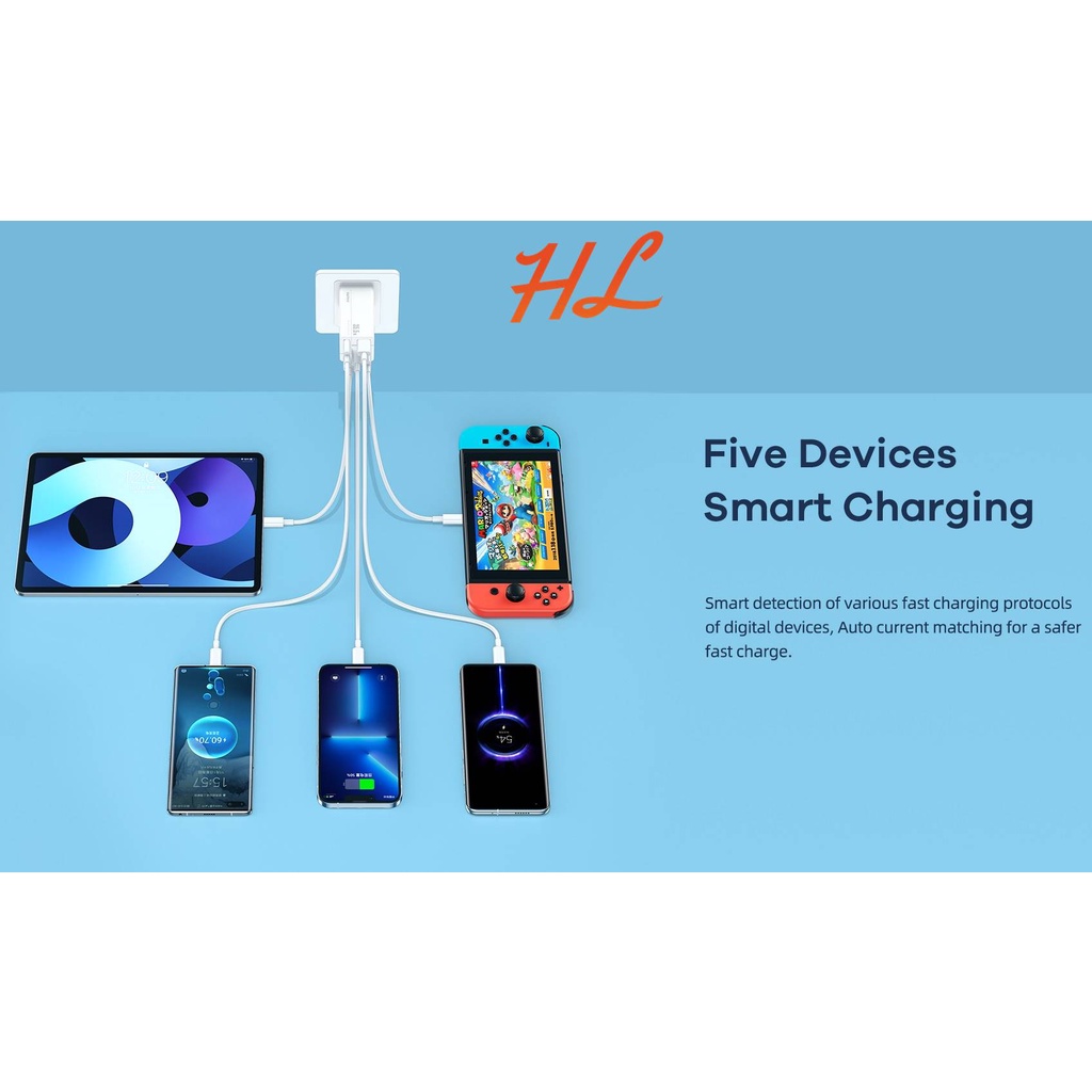 Cốc Sạc 5 in 1 Remax RP-U66 4 Cổng USB 1 Cổng Type C 20W  - Total 35.5W  - Hunglongpc