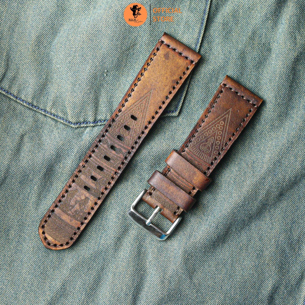Dây đồng hồ trống đồng da bò vegtan 2022 màu nâu socola - RAM Leather