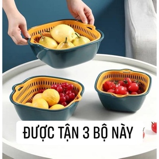 Set 3 rổ vàng kèm chậu làm bếp