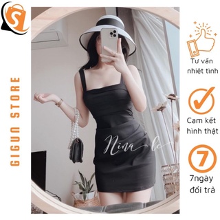 Đầm hai dây xếp ngực nhíu hông