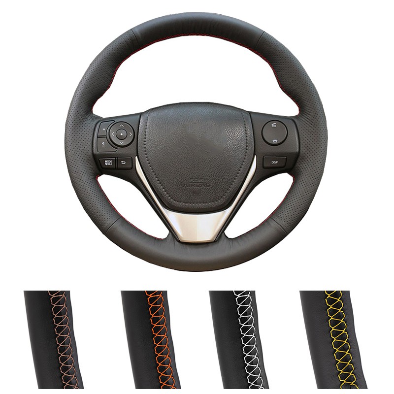 Vỏ Bọc Vô Lăng Bằng Da Sợi Nhỏ Màu Đen Tùy Chỉnh Cho Toyota E 'Z RAV4 2013-2019 Corolla 2013-2017 iM Scion Auris