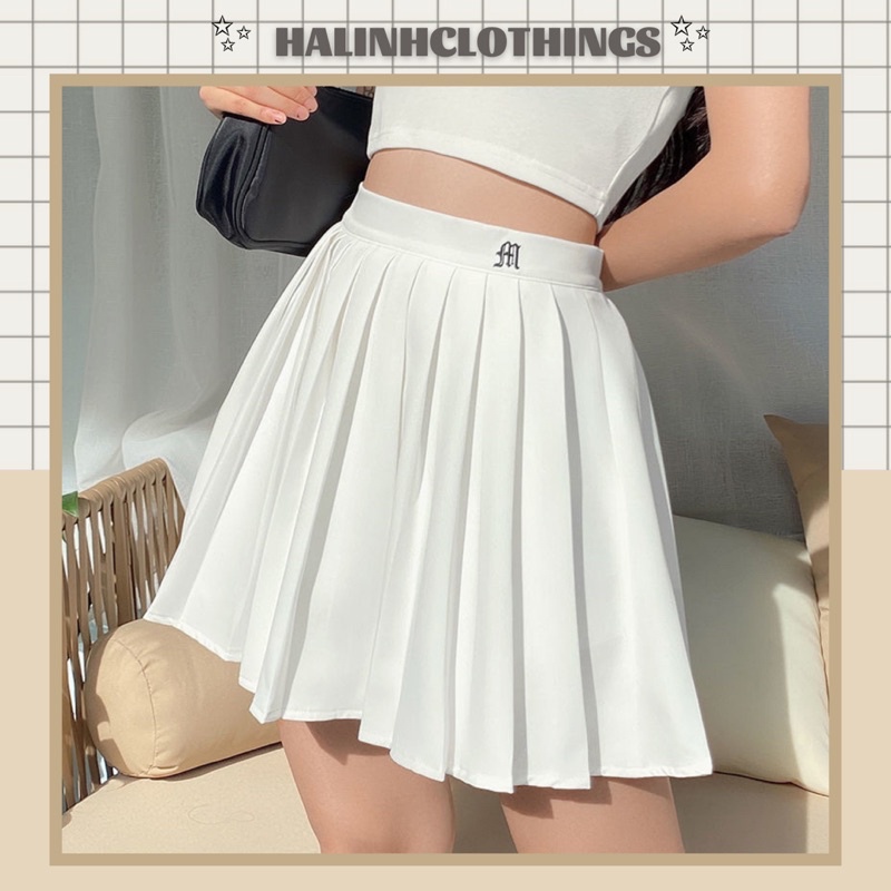 Chân váy tennis xếp ly phong cách Hàn quốc trắng đen trơn ngắn nữ họa tiết thêu | BigBuy360 - bigbuy360.vn