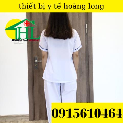 Bộ blouse cổ tim viền XANH DƯƠNG nam nữ cộc tay - bộ scrubs kỹ thuật viên cho điều dưỡng, dược sỹ, y tá, bác sĩ