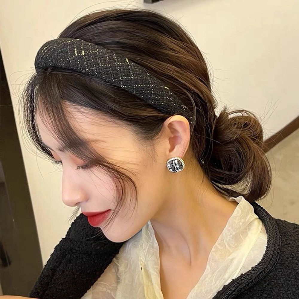 Băng đô xốp bản rộng kẻ sọc caro phong cách Hàn Quốc ngọt ngào cho nữ