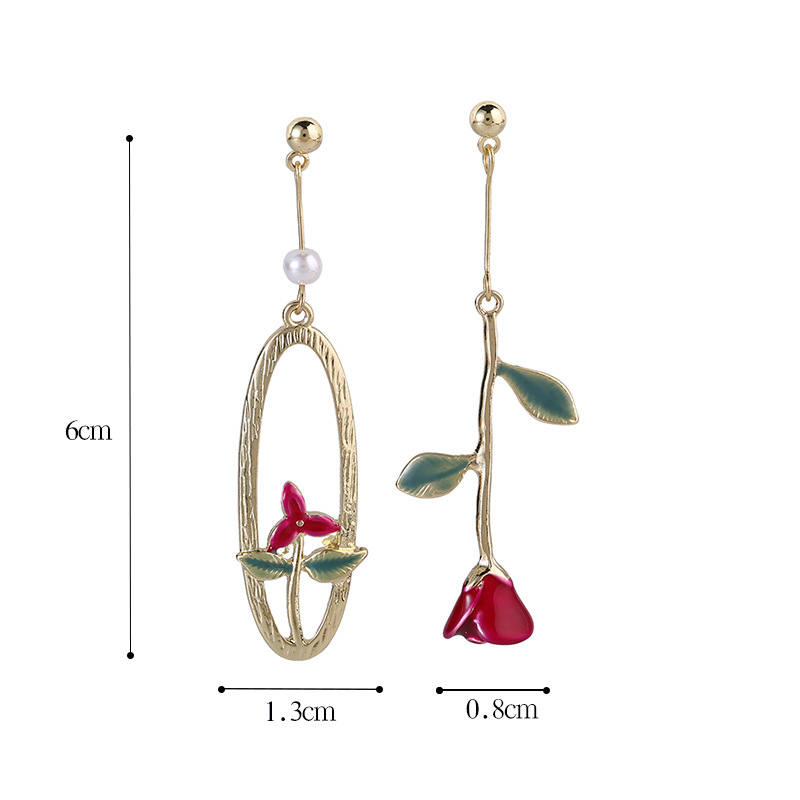 Khuyên tai dáng dài hình hoa hồng đính ngọc trai giả thời trang vintage cho nữ