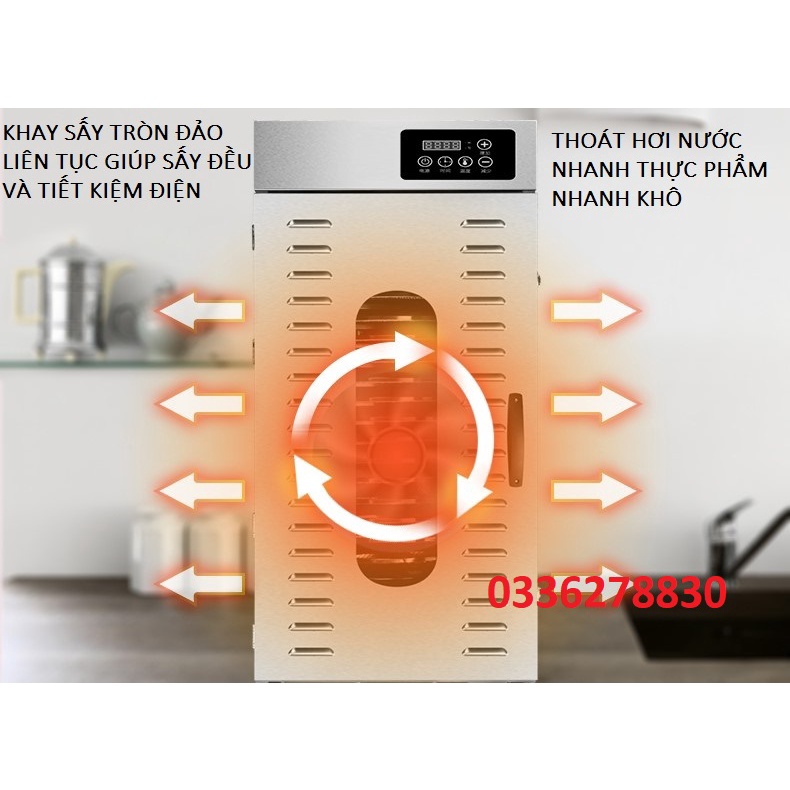 Máy Sấy Khô Trái Cây, Hoa Quả, Thịt Cá 20 Khay Tròn, Bảng Điện Tử Thế Hệ Mới Công Suất 1500W.