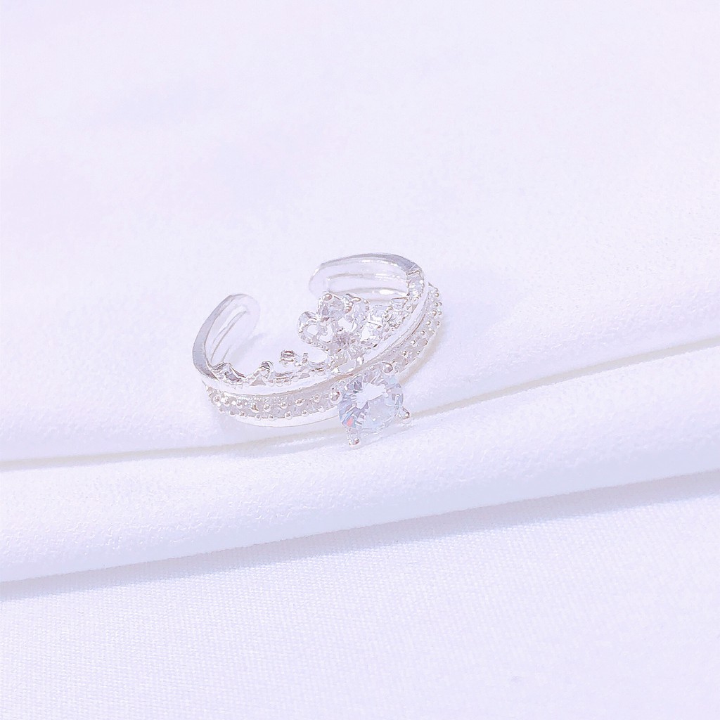 Nhẫn vương miện (Sét gồm 2 chiếc như hình), Nhẫn nữ bạc thật mẫu hở vừa mọi size tay/ Trang sức bạc JQN