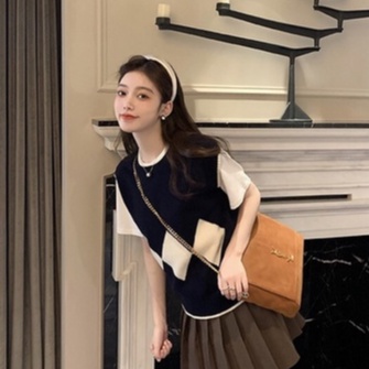 NZN Áo Dệt Kim Sát Nách Dáng Ngắn 2 Màu Lựa Chọn Phong Cách Hàn Quốc Cho Nữ