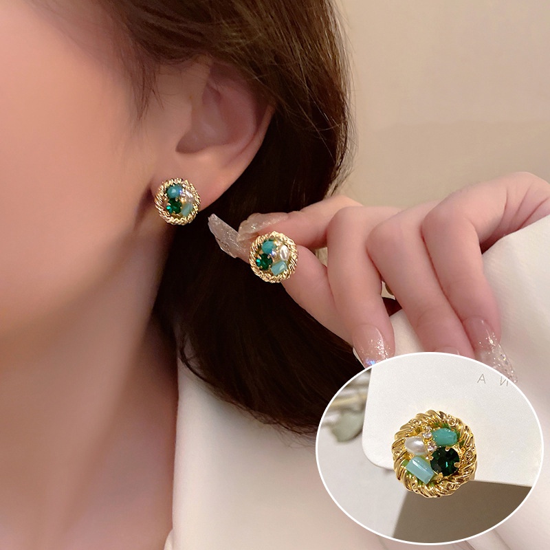 Bông Tai Mạ Bạc 925 Hình Tròn / Ngọc Trai Nhân Tạo Thời Trang