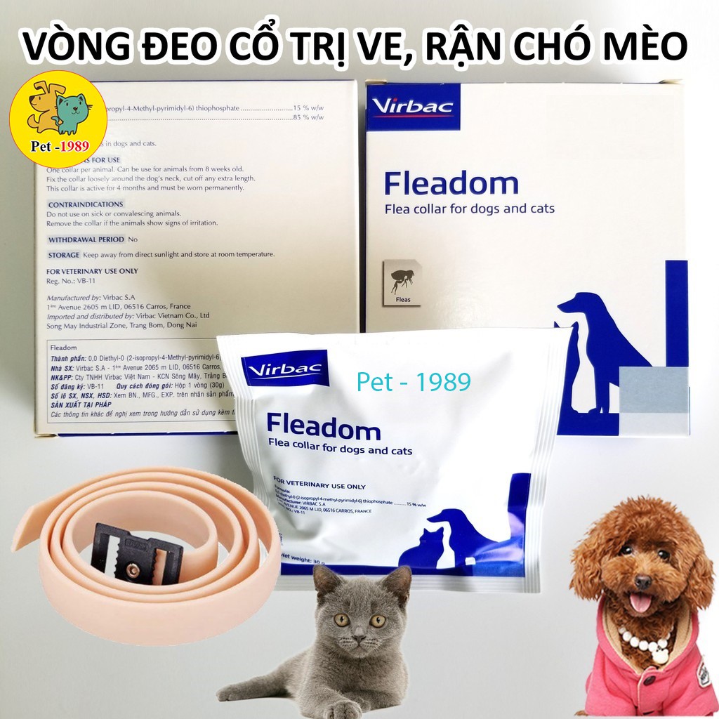 Vòng đeo Chống ve, Chống rận, bọ chét, ghẻ cho chó, mèo Fleadom của Virbac - Pháp. Pet-1989