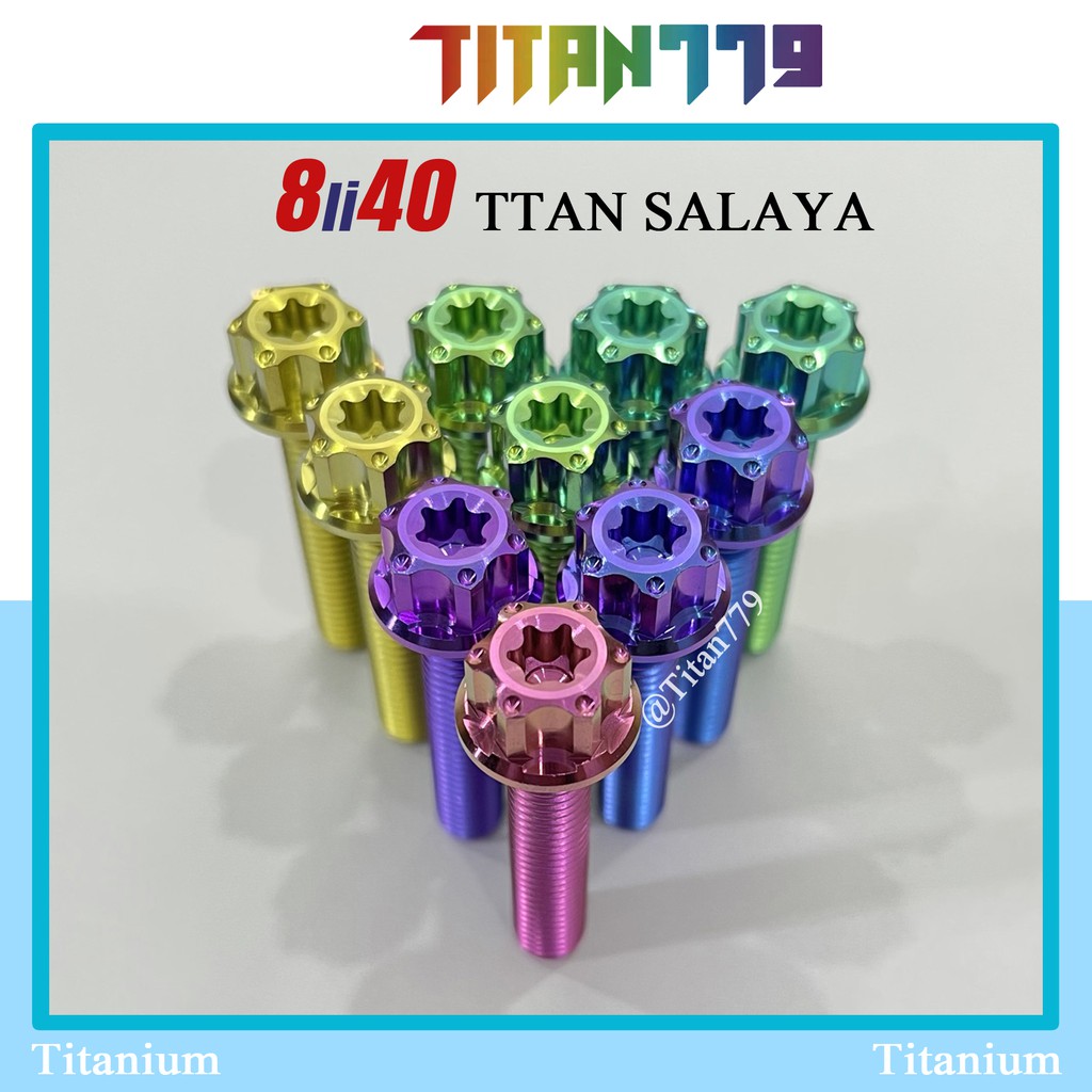 (38) Ốc Titan Gr5 8li40 8li4 đầu salaya bắt chảng 3 Satria Sonic, treo pô xe, bắt tăng sên, ti phuộc, bắt láp xe tay ga