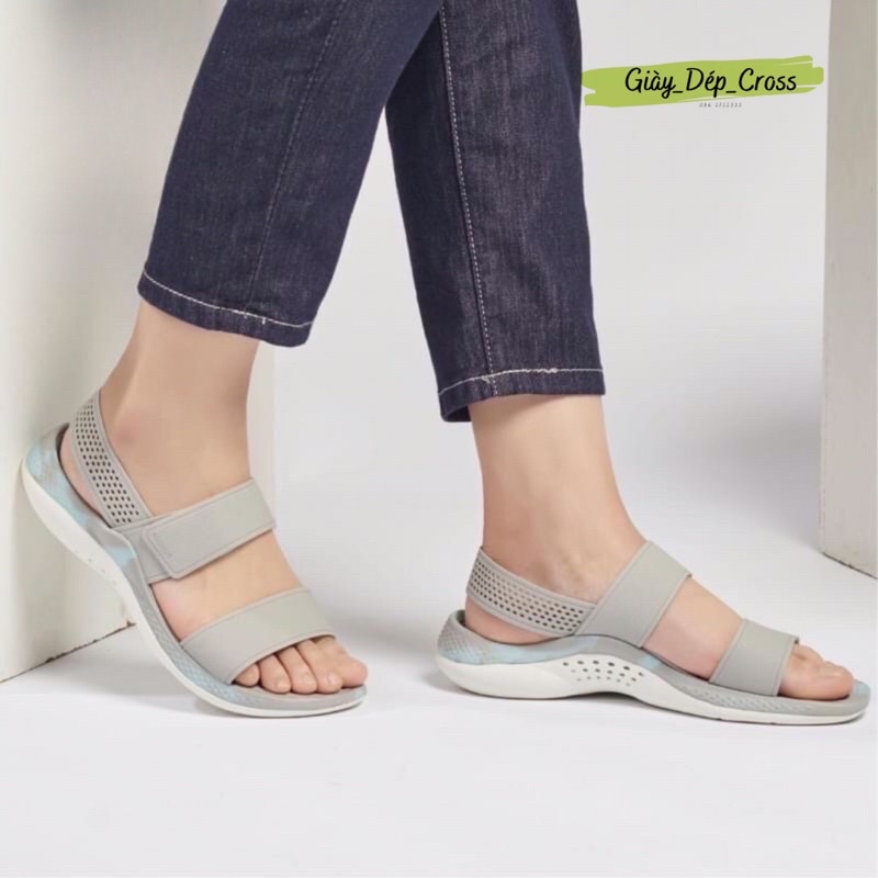 SANDAL CROCSS LITERIDE PCAER 360 CHO NỮ  CHỐNG THẤM NƯỚC, TRƠN TRƯỢT MÀU GHI LOANG HÀNG FULL TAG,HỘP