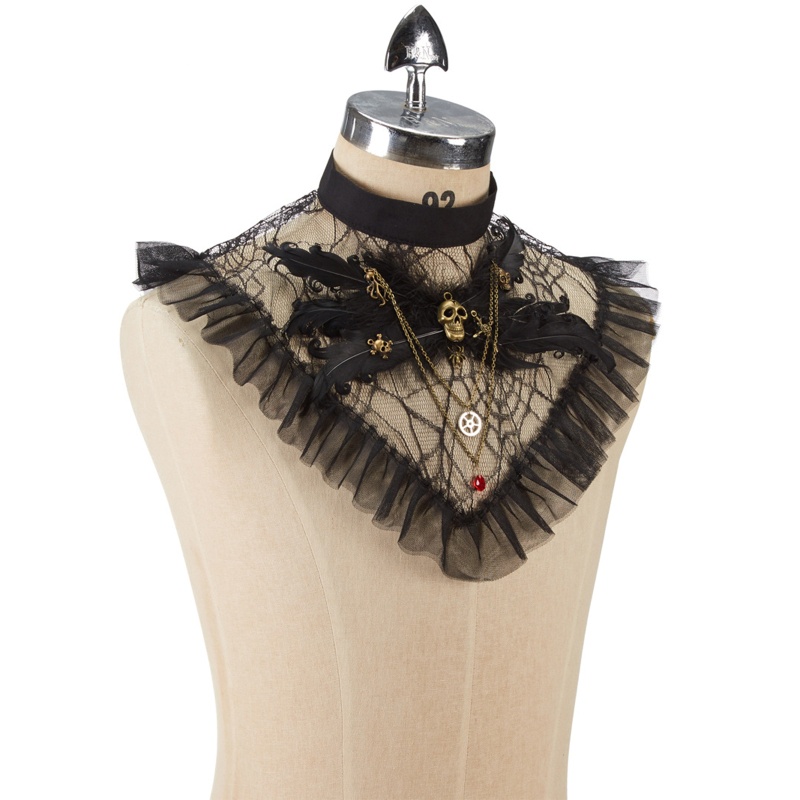 Áo Cổ Lọ Nhún Bèo Màu Đen Phong Cách Steampunk Cho Nữ