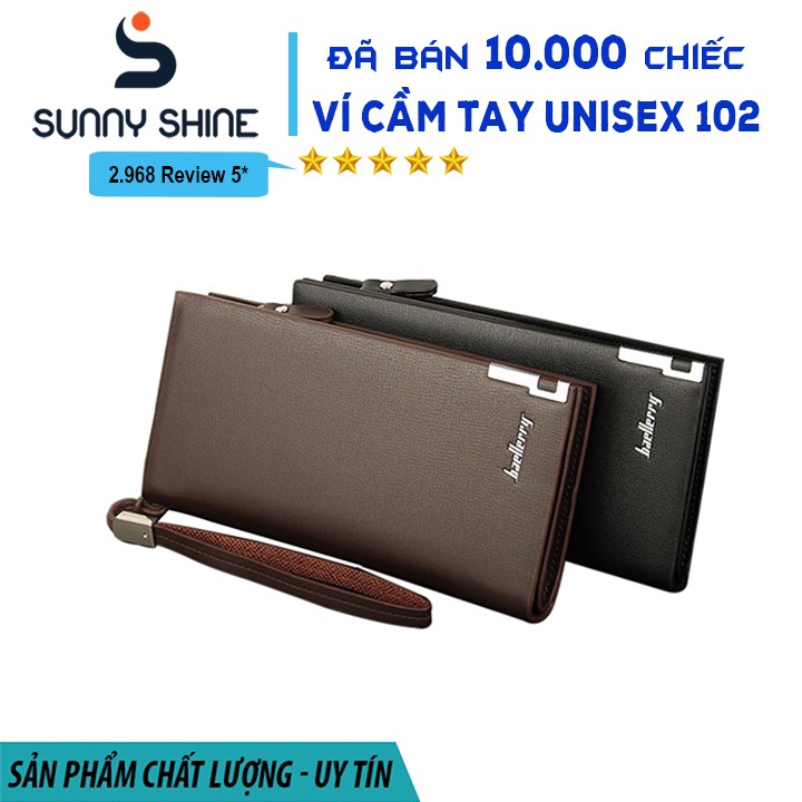 Ví cầm tay dài Baellerry nữ, nam da PU phối da bò hàng hiệu đen, nâu, nữ dự tiệc sang trọng vừa Iphone 11 12 V102 | BigBuy360 - bigbuy360.vn