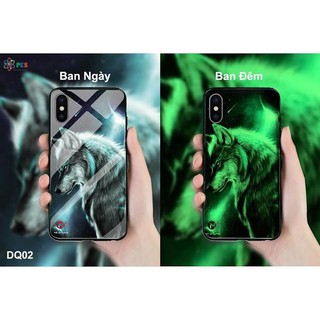 Ốp lưng Iphone X in 3D hình sói da quang mặt kính cường lực