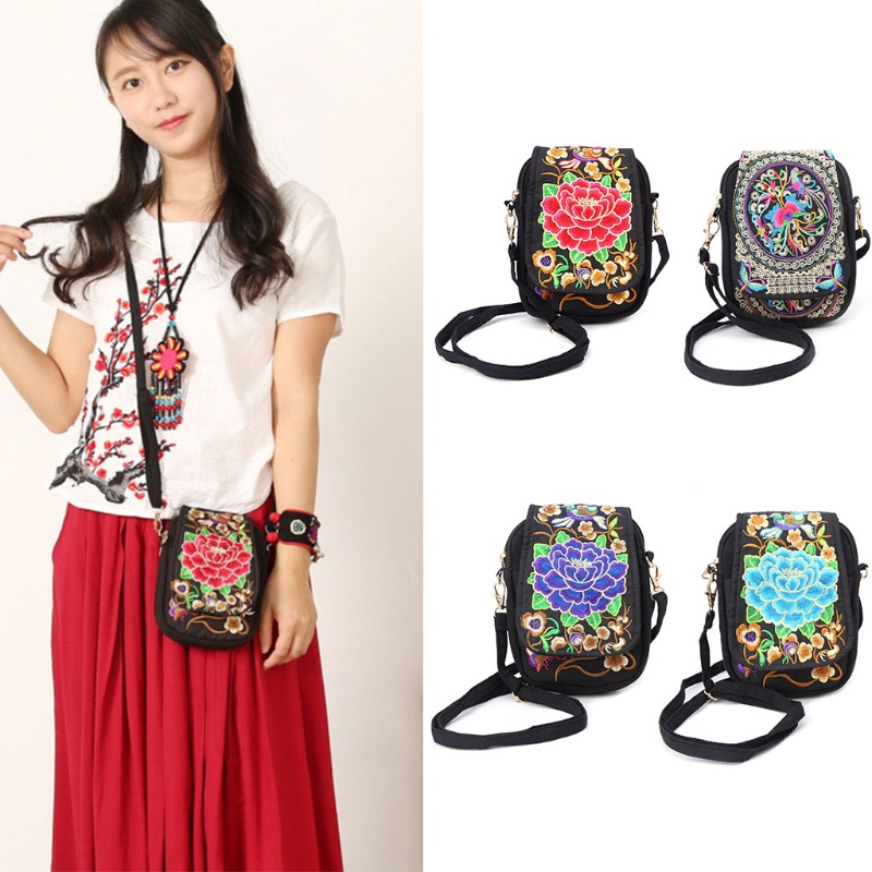 Túi Đeo Chéo Mini Thêu Họa Tiết Xinh Xắn Thời Trang Cho Nữ Ví