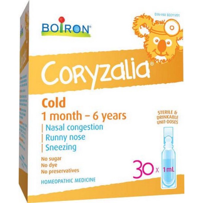 Hỏa tốc  Muối uống hết nghẹt mũi, sổ mũi vi lượng đồng căn Coryzalia Boiron Canada - hộp 30 ống