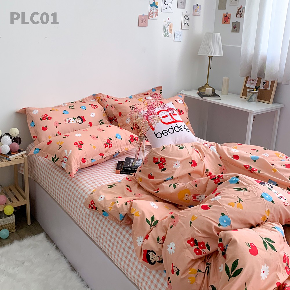 Bộ chăn ga gối Poly Cotton REE Bedding PLC01 cam hồng đủ size giường nệm