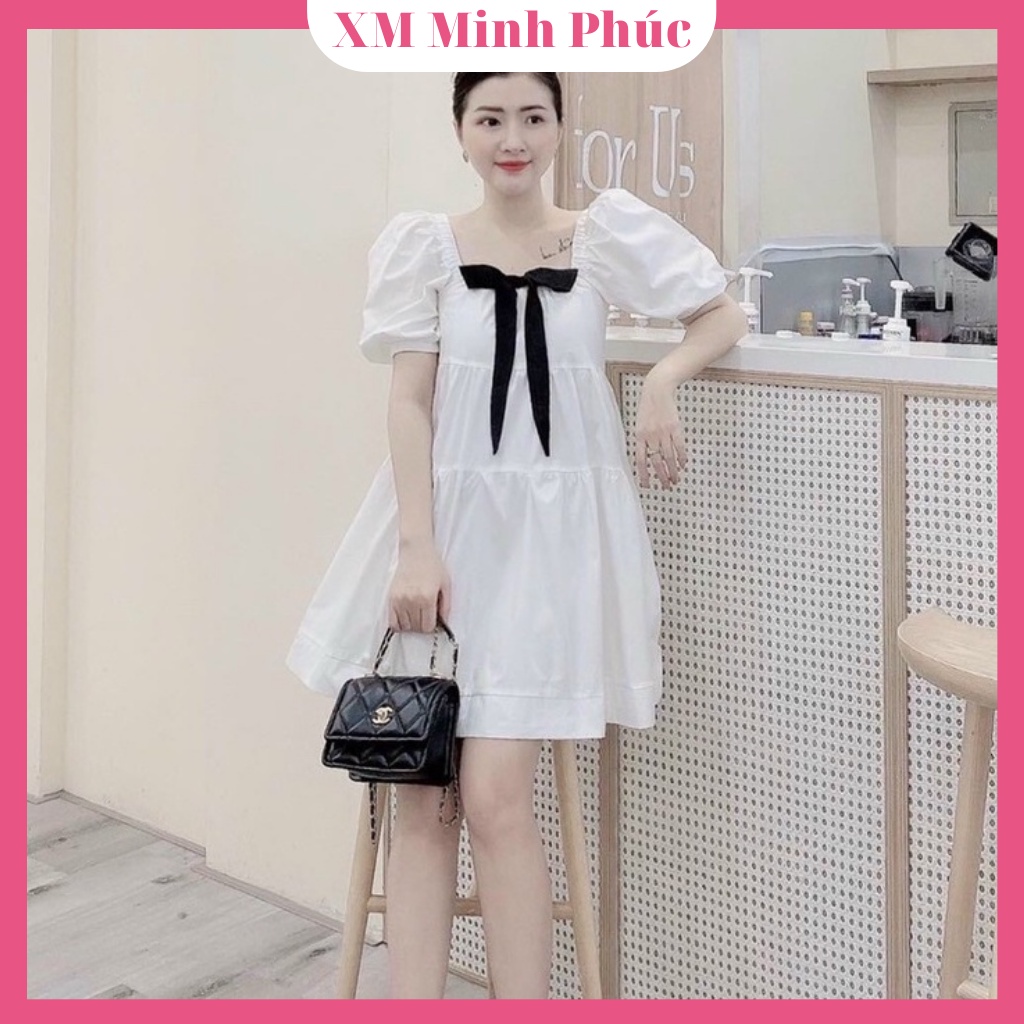 Đầm Babydoll Nữ,đầm Váy Xòe Cổ Vuông Đính Nơ Tiểu Thư Công Chúa Dự Tiệc Dạo Phố Sang Chảnh Thời Trang Thiết Kế  Xm Minh