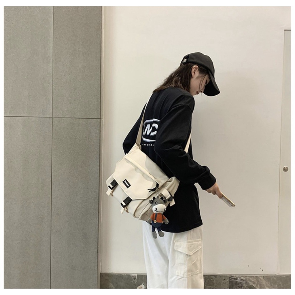 Túi Đeo Chéo Phong Cách Unisex Vải Canvas Cao Cấp Đựng Vừa Sách Vở Đi Học 2 màu đen trắng TUCANVAS TCV33 | BigBuy360 - bigbuy360.vn