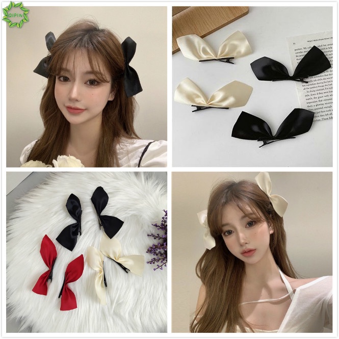 Kẹp tóc đính nơ nhung satin nhiều màu sắc đơn giản thanh lịch cho nữ