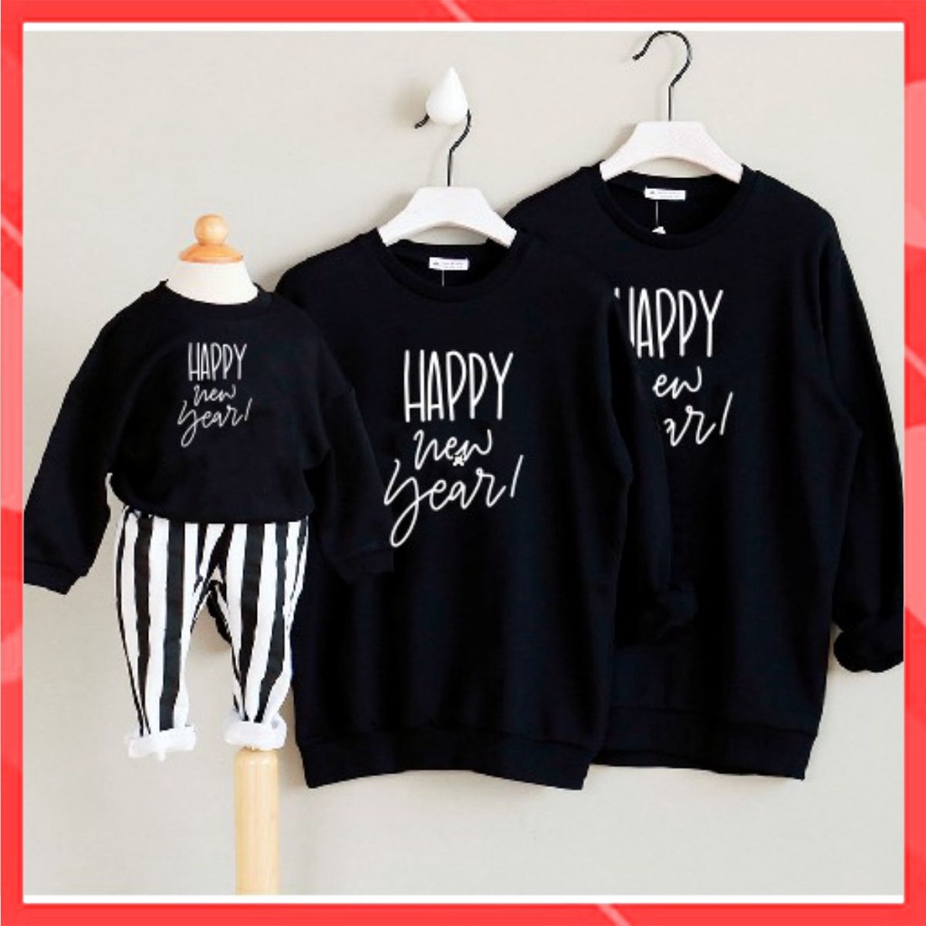 Áo Hoodie Gia Đình Familylove - Áo Hoodie Chữ Happy New Year Chất Liệu Nỉ Da Cá Cao Cấp