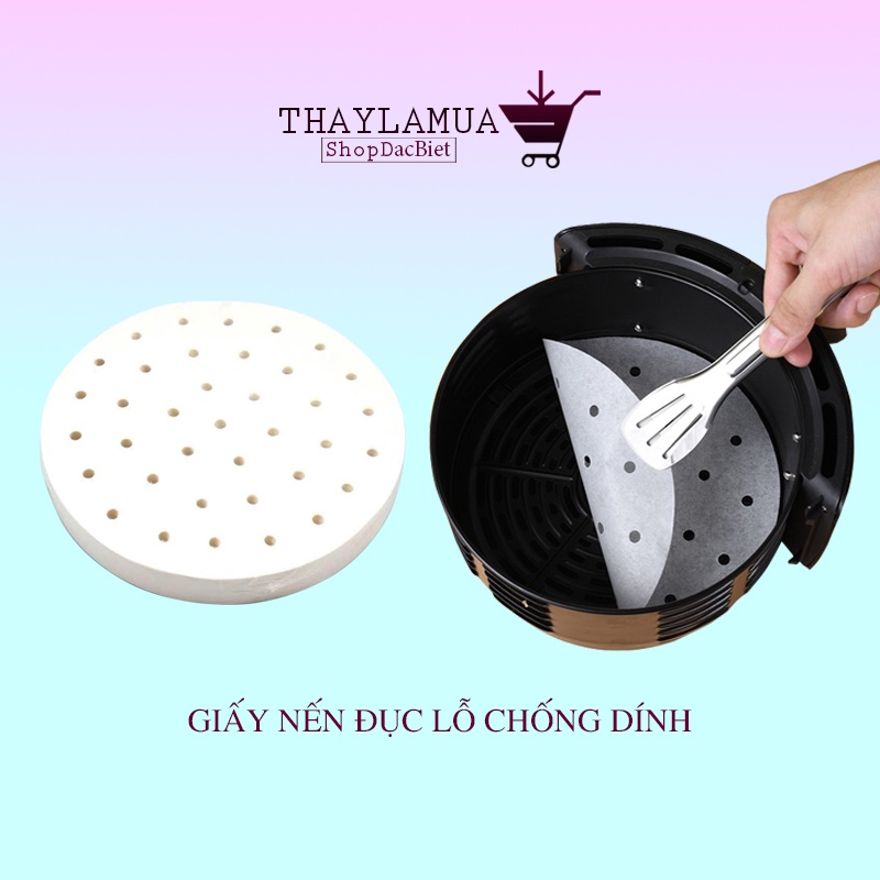 Giấy nến cho nồi chiên không dầu chống dính set 100 chiếc, Giấy nến đục lỗ nướng bánh, lót xửng hấp (GN23)