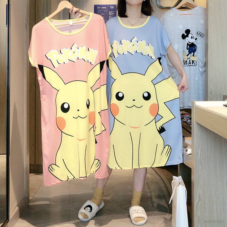 Đồ ngủ In Hình Pikachu Doraemon Phối Ren Dễ Thương Phong Cách Hàn Quốc