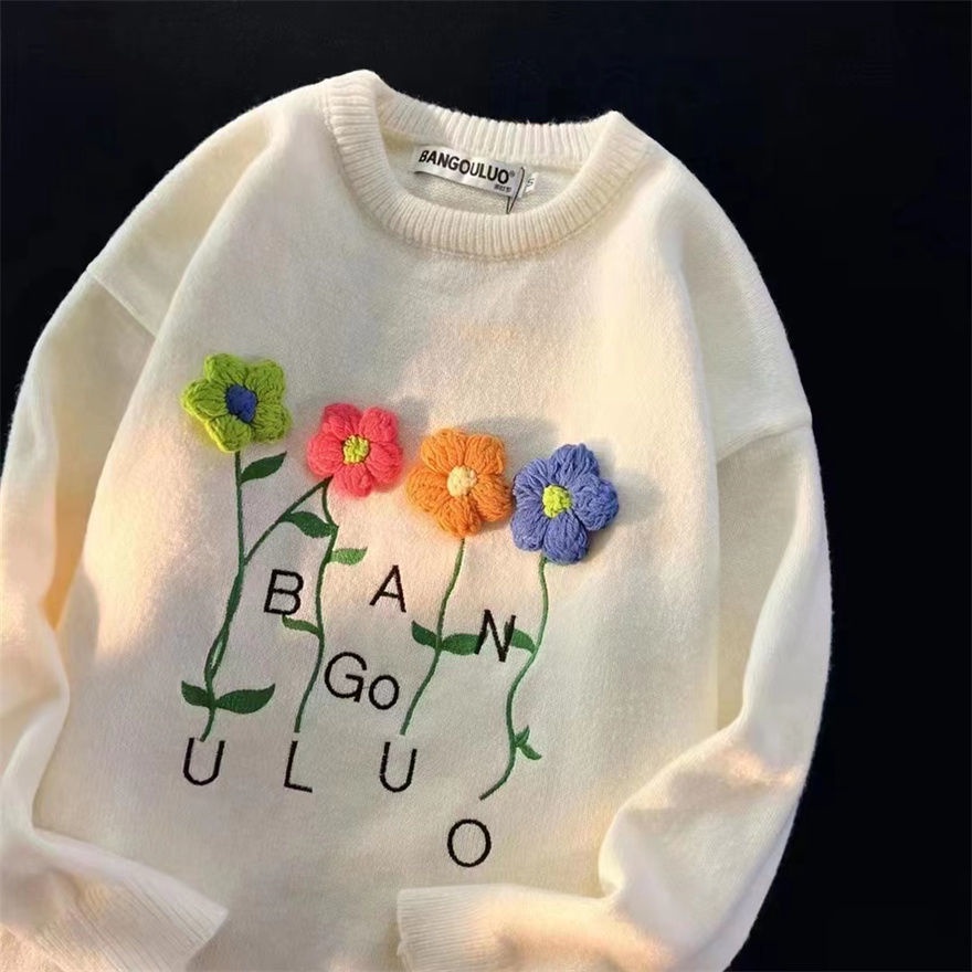 Ngọt Ngào Áo Khoác Dệt Kim Mềm Mại Ba Chiều Họa Tiết Hoa Dáng Rộng Nhẹ Nhàng Phong Cách retro Và Sang Trọng Cho Nữ