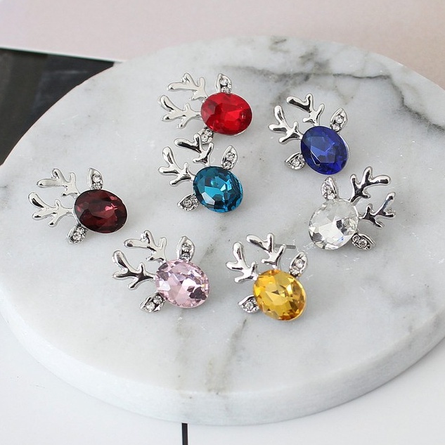 Khuyên tai BAMOER hình nụ bằng hợp kim hình nai sừng tấm đính đá dành cho dịp Giáng Sinh