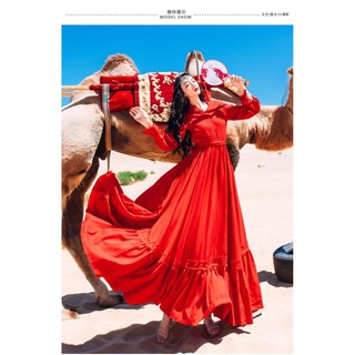 Đầm Đỏ Boho Maxi - Phong Cách Bohemain - Hàng Cao Cấp - (đầm du lịch vải lụa lạnh siêu đẹp)