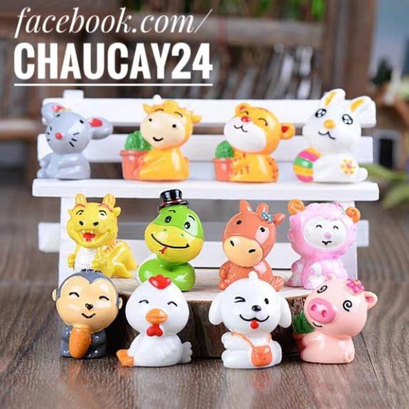 Phụ Kiện Tiểu Cảnh 12 Con Giáp - Trang Trí Chậu Cảnh, Sen Đá, Xương Rồng, Charm slime, quà tặng sinh nhật