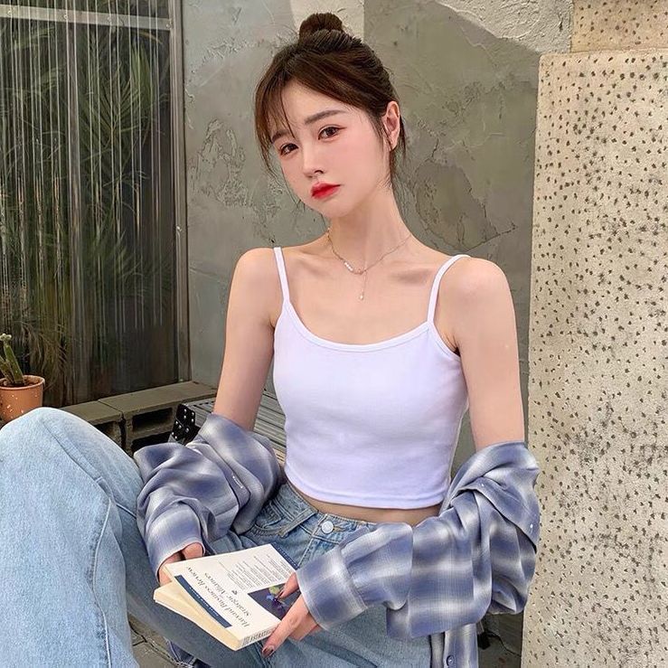 Áo Hai Dây Thể Thao Dáng Ngắn Màu Đen Phong Cách Hàn Quốc Quyến Rũ Cho Nữ