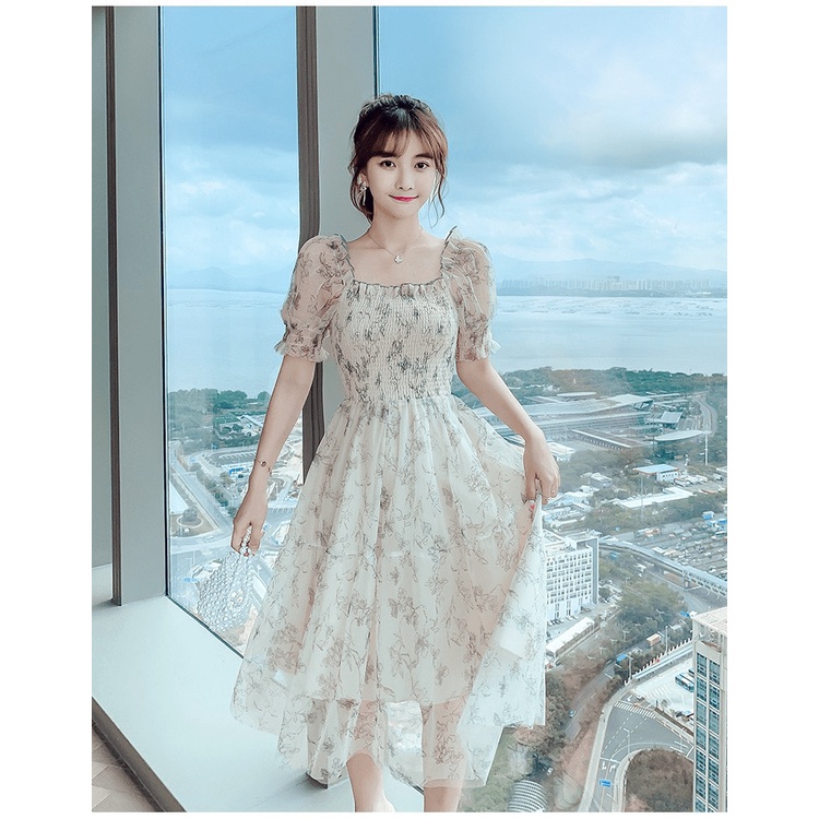 [ STYLE HÀN QUỐC ] ĐẦM VOAN TAY LỠ/ CỔ VUÔNG/ PHỐI HOẠ TIẾT HOA TÍM, CỰC TIỂU THƯ, MẶC CỰC XINH VÀ SANG TRỌNG, NHIỀU SIZ