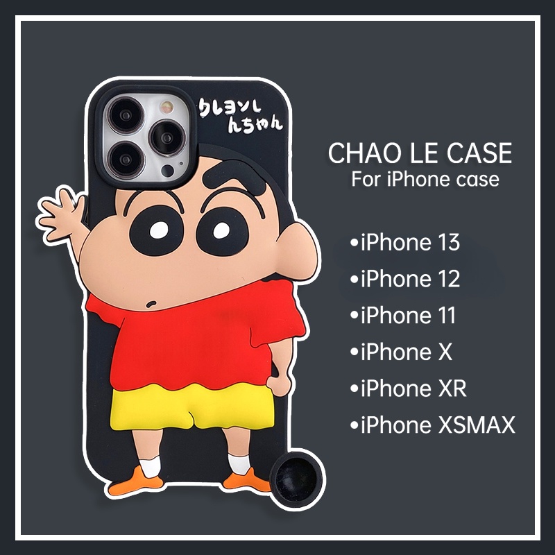 Ốp lưng chống sốc màu đen cho iphone 13 pro 12 pro max silicon mềm iphone 11 pro max xr x / xs 6s 7 8 plus Ốp lưng điện thoại hoạt hình dễ thương Crayon Shin-chan