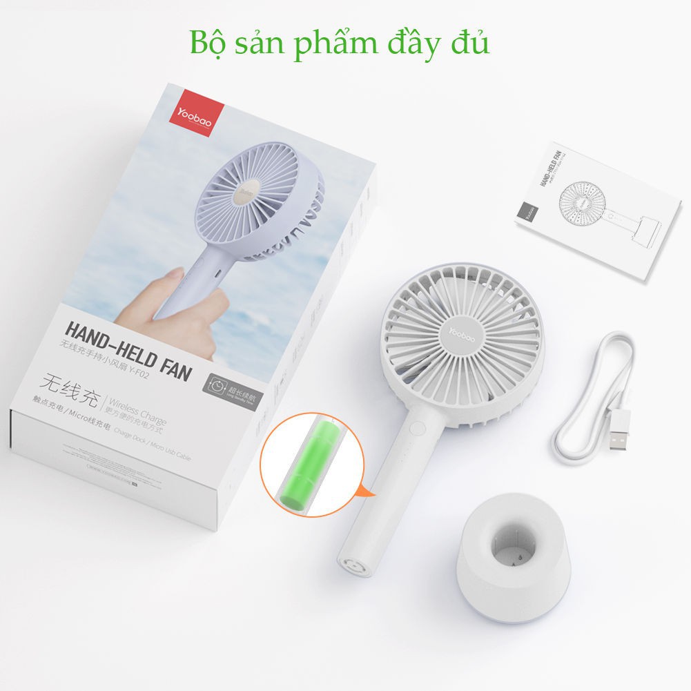 Quạt Yoobao Quạt cầm tay mini F02 - 3 tốc độ gió - Pin siêu trâu - có bảo hành 6 tháng