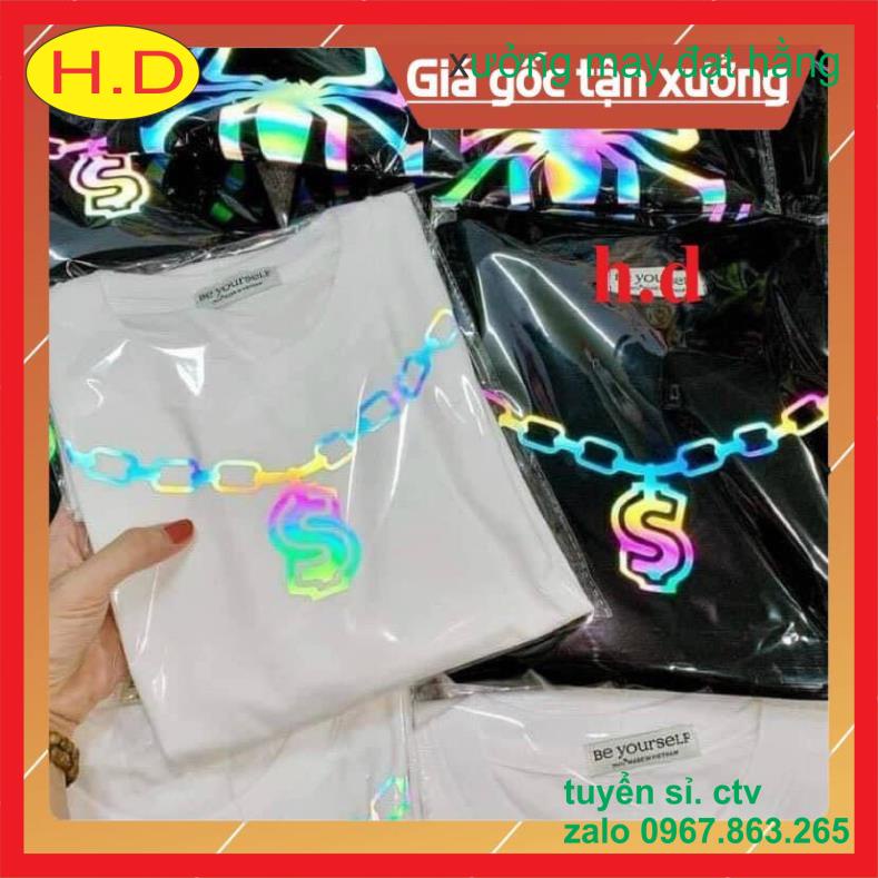 áo thun phản quang xích cổ unisex, áo thun nam nữ from rộng vải cotton xịn mềm mát hút mồ hôi