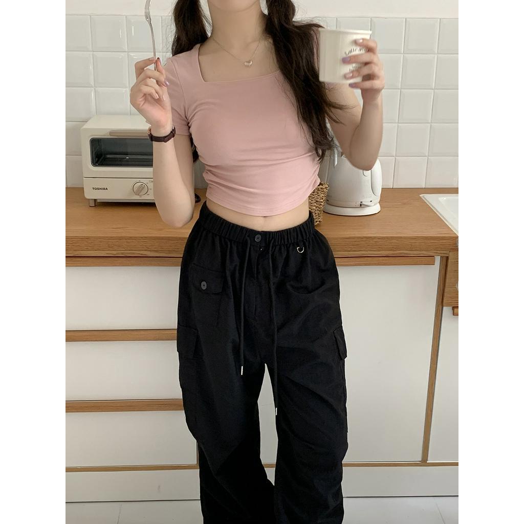 Áo Thun Tay Ngắn Cổ Vuông Nhiều Màu Sắc Đơn Giản Phong Cách Mới 63058