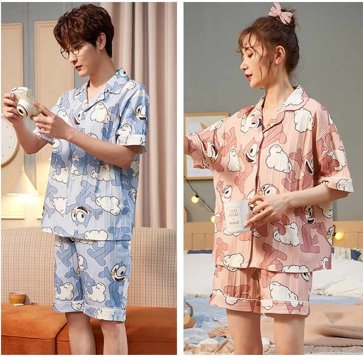 Bộ đồ ngủ cotton ngắn tay thời trang mùa hè dành cho nam và nữ