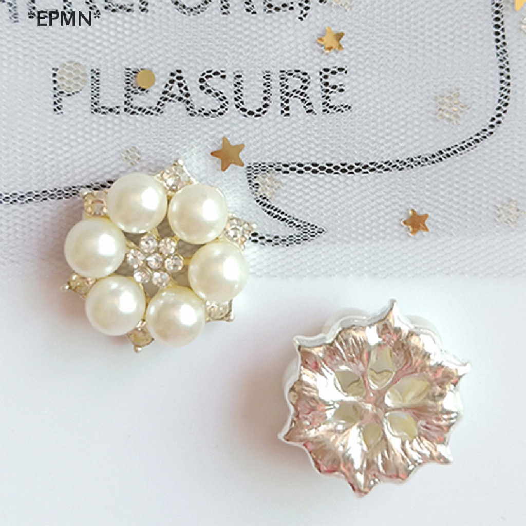 Set 10 Nút Hoa Đính Đá Ngọc Trai Giả Dùng Trang Trí Diy