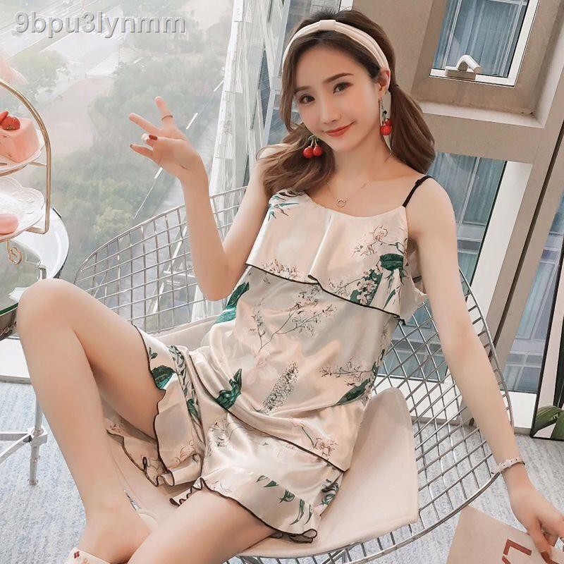 Đồ bộ/ Đồ mặc nhàbộ đồ ngủ nữ du học sinh mùa hè Hàn Quốc dễ thương địu hai mảnh băng lụa phục vụ tại nhà cho mẫu mỏng n