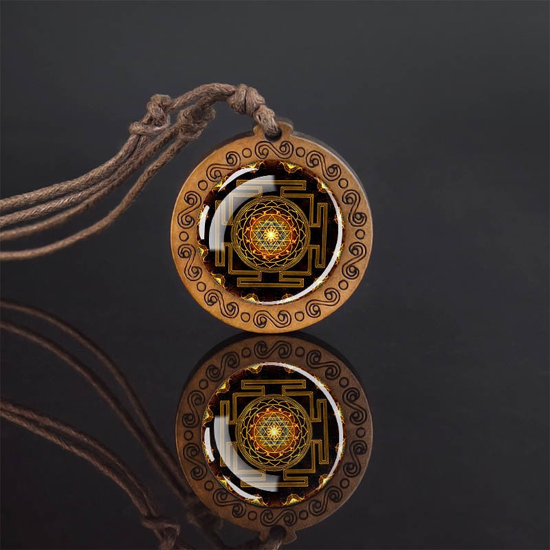 Vòng cổ Mặt Gỗ Tròn Họa Tiết Mandala Thời Trang