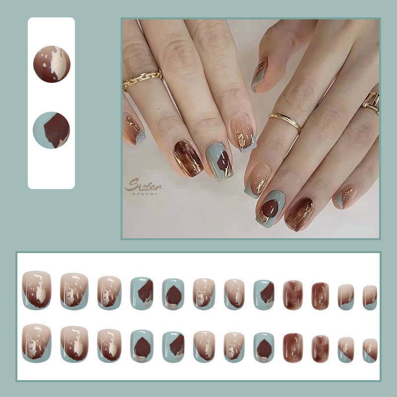 Sản Phẩm Sớm Mới Miếng Dán Móng Tay Ngắn Màu Nâu Họa Tiết Da Báo Màu Trắng Cổ Điển Cao Cấp