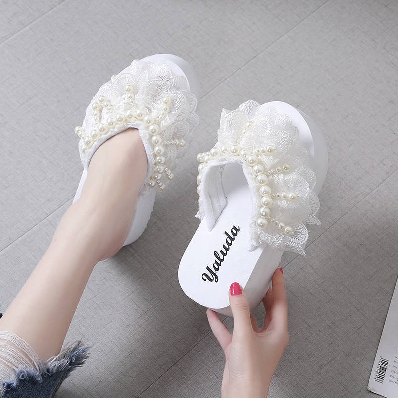Dép Sandal Đế Xuồng Mềm Mại Phối Ren Dành Cho Nữ
