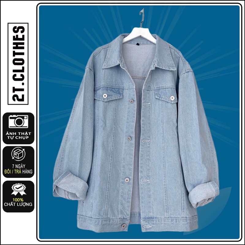 (sẵn) Áo khoác jean form rộng có túi trong unisex (nam nữ mặc được)