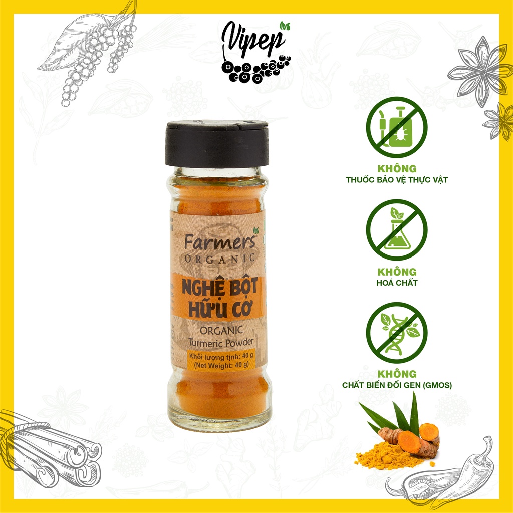 Tinh bột nghệ hữu cơ nguyên chất FarmersOrganic 40g - Dùng làm đẹp, làm gia vị nấu ăn, tốt cho sức khỏe