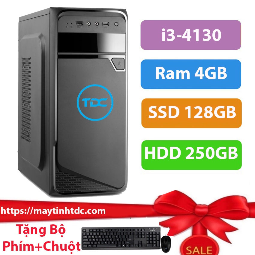 Máy tính để bàn MAX PC CPU Core i3 4130 Ram 4GB SSD 128GB+ HDD 250GB+ Qùa tặng bộ phím chuột, bàn di chuột