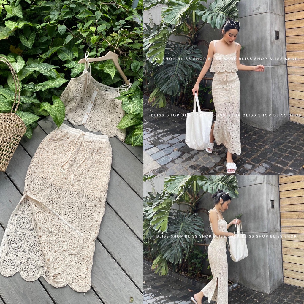 Set ren áo crop + cv dài – Nude