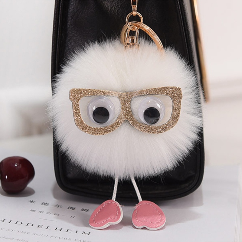 Mojito Móc Khóa Hình Mắt Kính Phối Lông Thỏ Giả Mềm Mại Dễ Thương